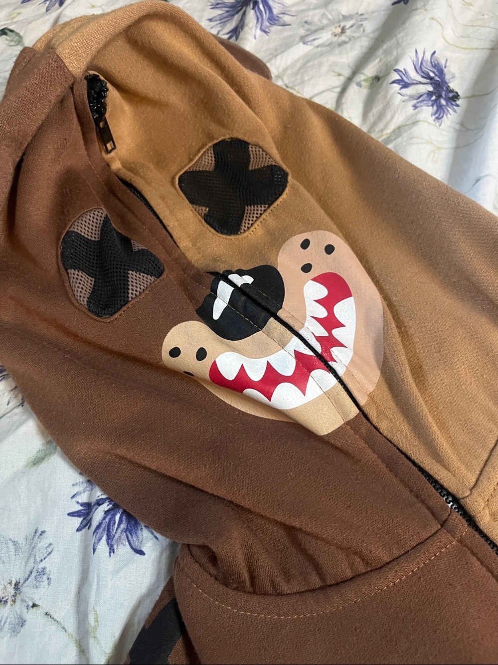 Neon Buddha Teddy Bear "Peepin and Creepin" Patchwork Hoodie - Picture 3 of 15